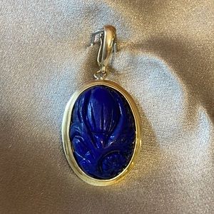 Vintage Carved Lapis Lazuli Pendant Enhancer Solid 14k!